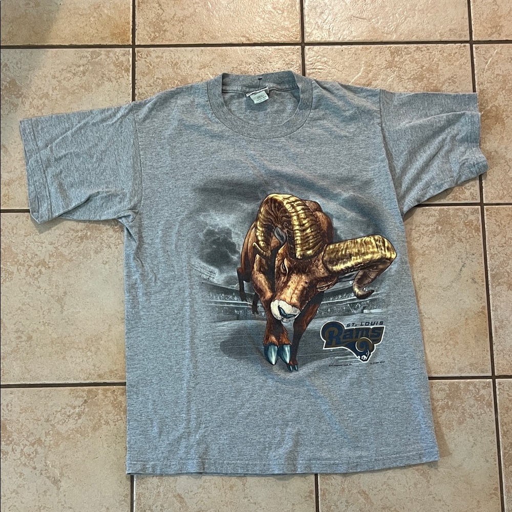 Vintage 2001 NFL + LEE St. Louis Rams Graphic Gray T-Shirt, Sz Medium